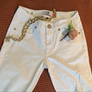 CAbi High Slim White Distressed Pants